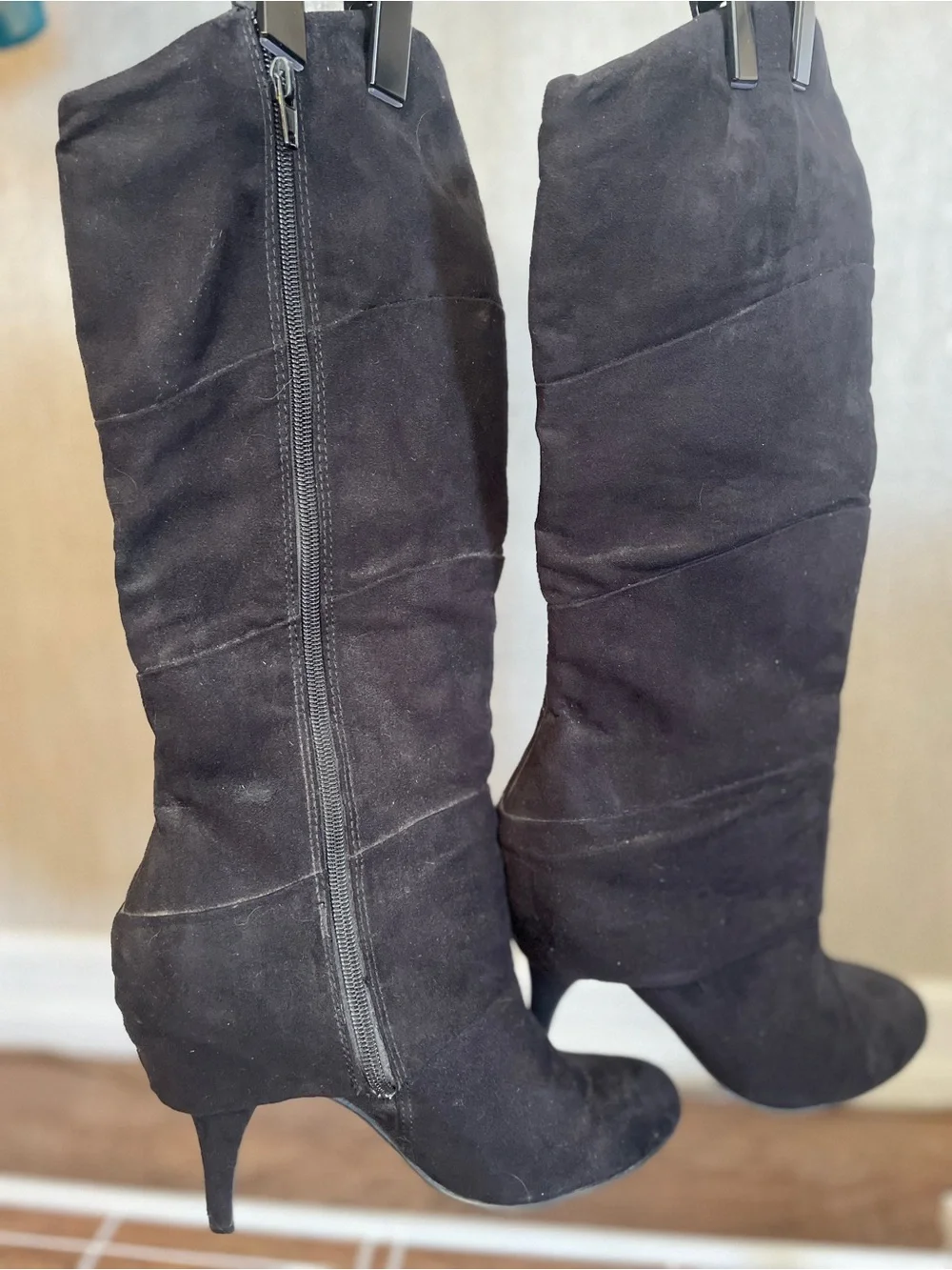 Fergalicious Women's Black Suede Knee-High Stiletto Boots